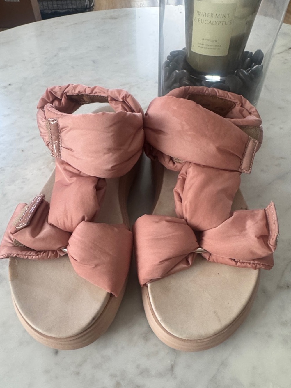 Paul Green pufffer Women's Pink Padded Knot Sandals